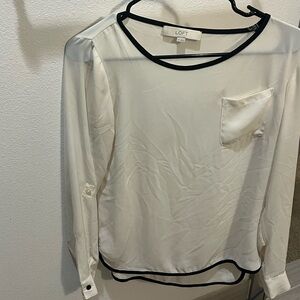 LOFT Cream Blouse with Black Accents